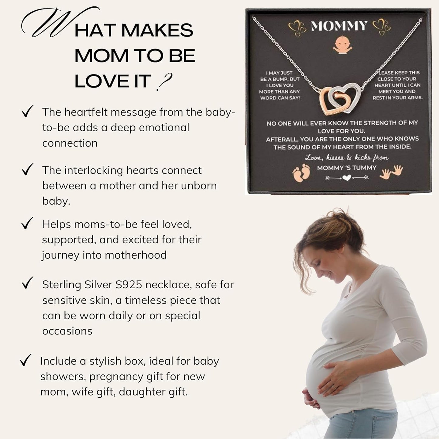 LOTUS-A Pregnancy Gifts for First Time Moms - Sterling Silver S925 Interlock Heart Pendant Necklace with Message Card Mother To Be Soon Present for Expecting Pregnant Women