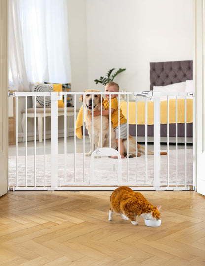 Babelio Upgraded Baby Gate with Cat Door, 29-43" Auto Close Durable Dog Gate for Stairs, Doorways and House, Easy Walk Thru Safety Gate with Pet Door Includes 4 Wall Cups, Black