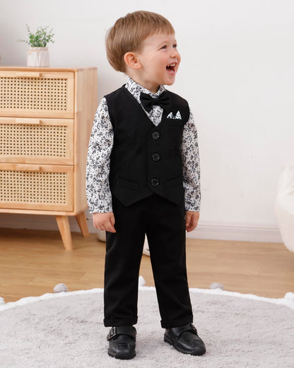 YALLET Baby Boy Clothes Suit 0-24 Months Infant Gentleman Outfits Formal Dress Shirt+Bowtie+Vest+Pants Set Baby Wedding Suits