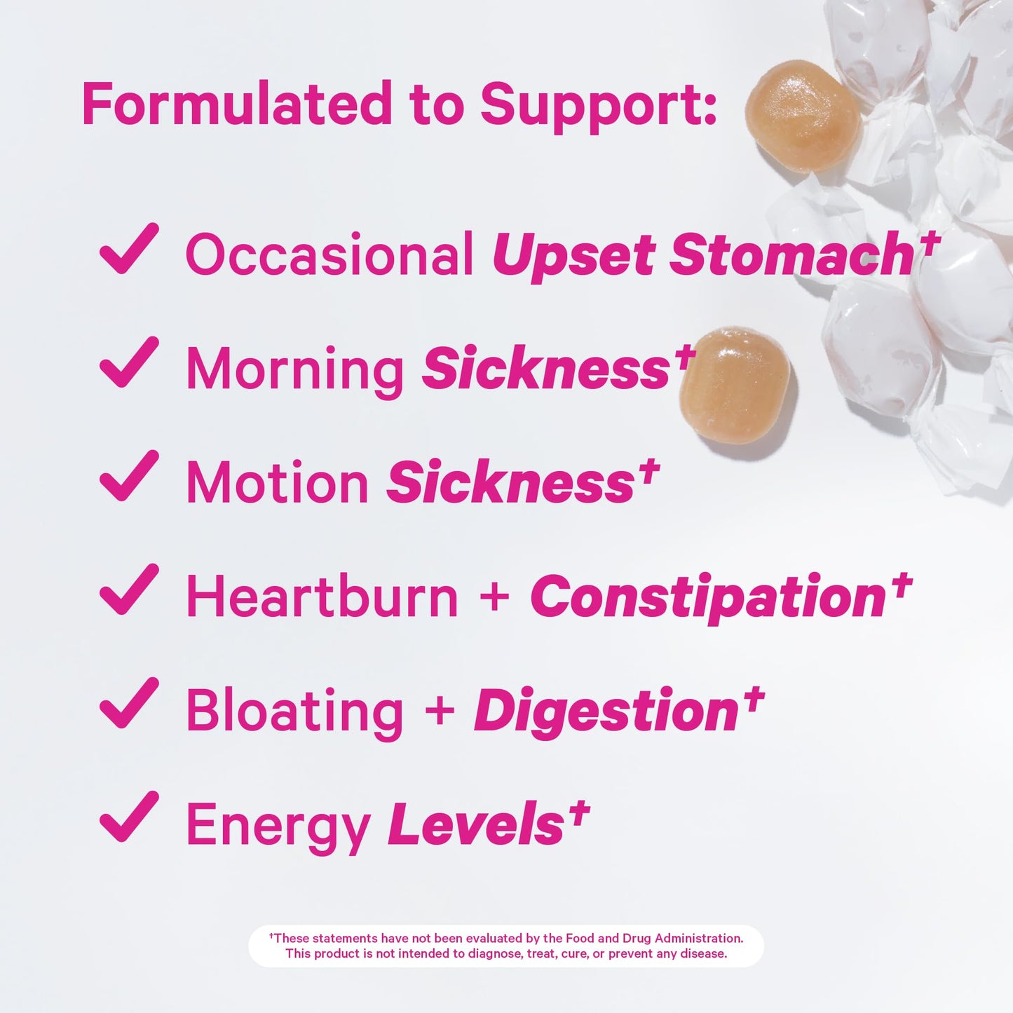 Pink Stork Morning Sickness Sweets, Organic Raspberry Ginger Candy with Vitamin B6, Support for Motion Sickness, Prenatal Heartburn - Pregnancy Must Haves - 30 Wrapped Drops