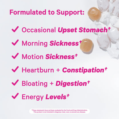 Pink Stork Morning Sickness Sweets, Organic Raspberry Ginger Candy with Vitamin B6, Support for Motion Sickness, Prenatal Heartburn - Pregnancy Must Haves - 30 Wrapped Drops