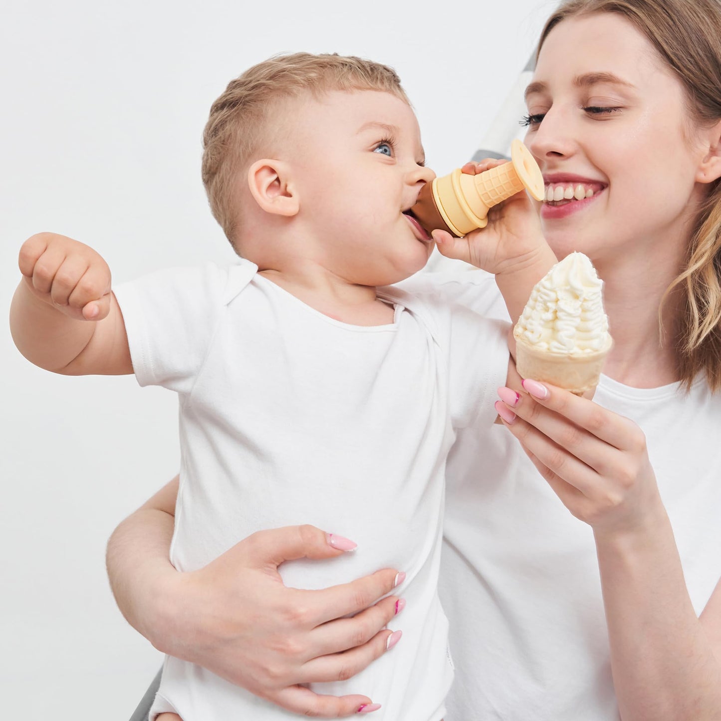 Smily Mia Freezer Teether for Babies 12-18Months,Freezable Ice Cream Toy for 6-12Months Babies,Cold Water Soother for 3-6Months for Teething Pian Relief,Cream White