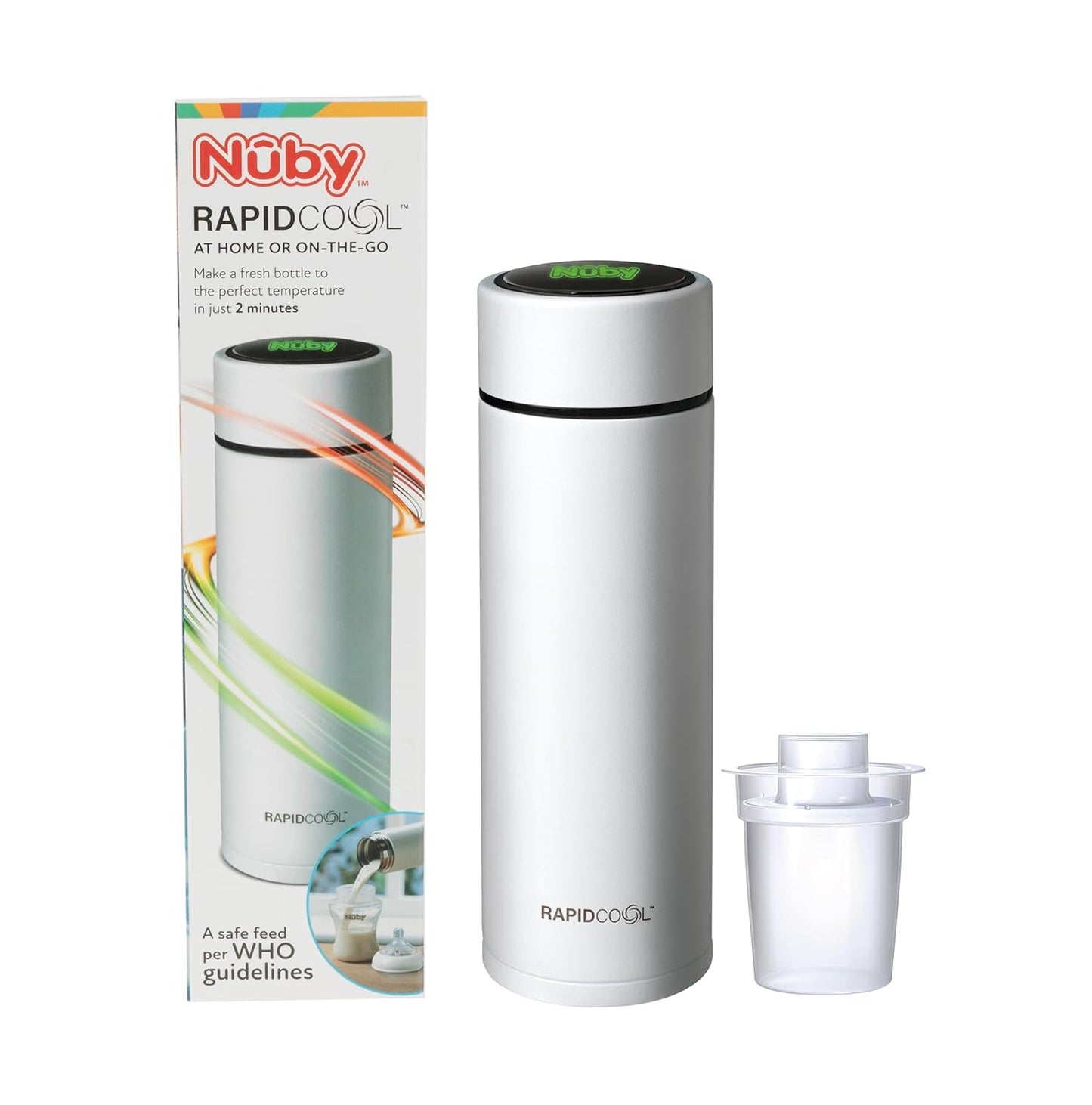 Nuby RapidCool Portable Baby Bottle Maker - With Milk Powder Dispenser and Digital Lid - Ideal for Travel Bottles and Night Feeds - Stainless Steel