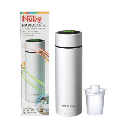 Nuby RapidCool Portable Baby Bottle Maker - With Milk Powder Dispenser and Digital Lid - Ideal for Travel Bottles and Night Feeds - Stainless Steel