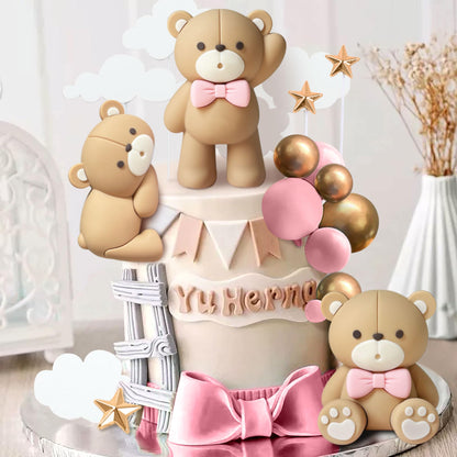 JeVenis Luxury Pink Bear Cake Decoration Baby Bear Baby Shower Cake Topper Bears Train Cake Decoration Baby Shower Birthday Cake Decoration
