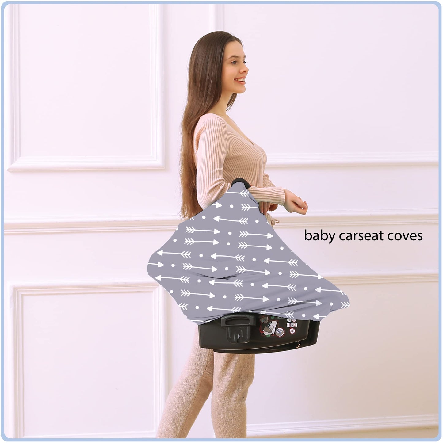 Car Seat Covers Canopy Cover - Multi-use Cover Carseat Canopy, Breathable Breastfeeding Cover, Car Seat Covers for Bbies, Boys & Girls Shower Gifts (Dark Blue Dinosaur)