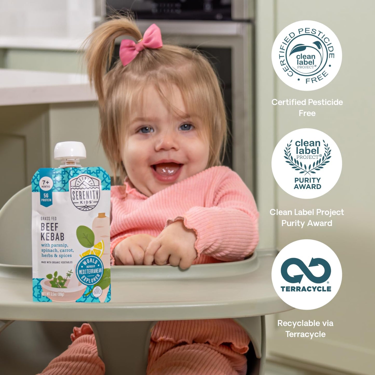 Serenity Kids 7+ Months World Explorers Baby Food Pouches Puree Made With Ethically Sourced Meats & Organic Veggies | 3.5 Ounce BPA-Free Pouch | Beef Chimichurri | 6 Count