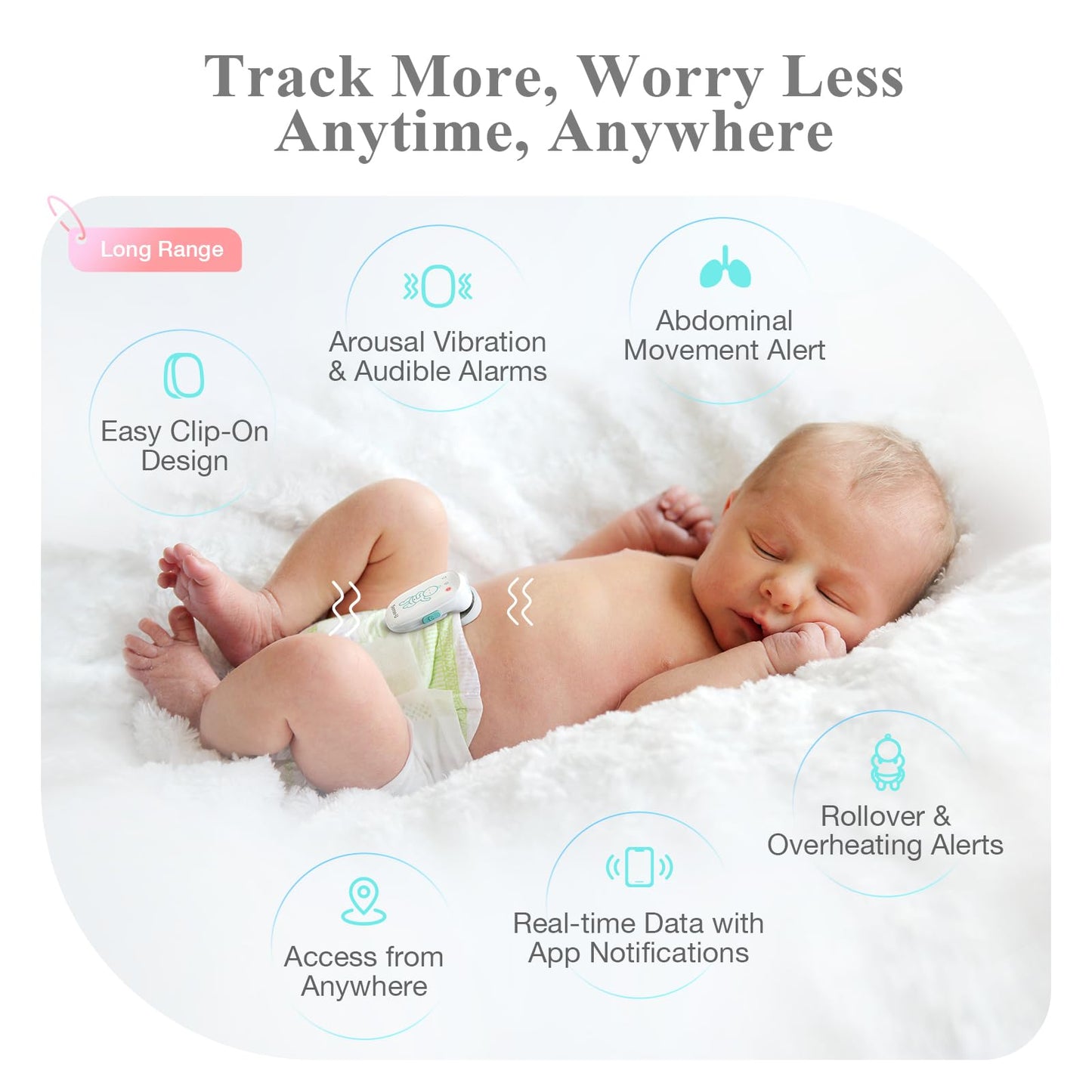 Sense-U Pro Baby Movement Monitor with Arousal Vibration, Movement/Rollover/Overheating Alerts, Audible & App Notifications, Easy Clip-On Design, Smart Sleep Monitor, FSA/HSA Eligible