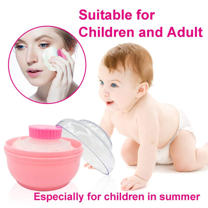 BPA Free Baby Powder Puff Box, Large 2.8" Fluffy Body After-Bath Powder Case, Baby Care Face/Body Villus Powder Puff Container, Makeup Cosmetic Talcum Powder Container with Hand Holder (Pink)