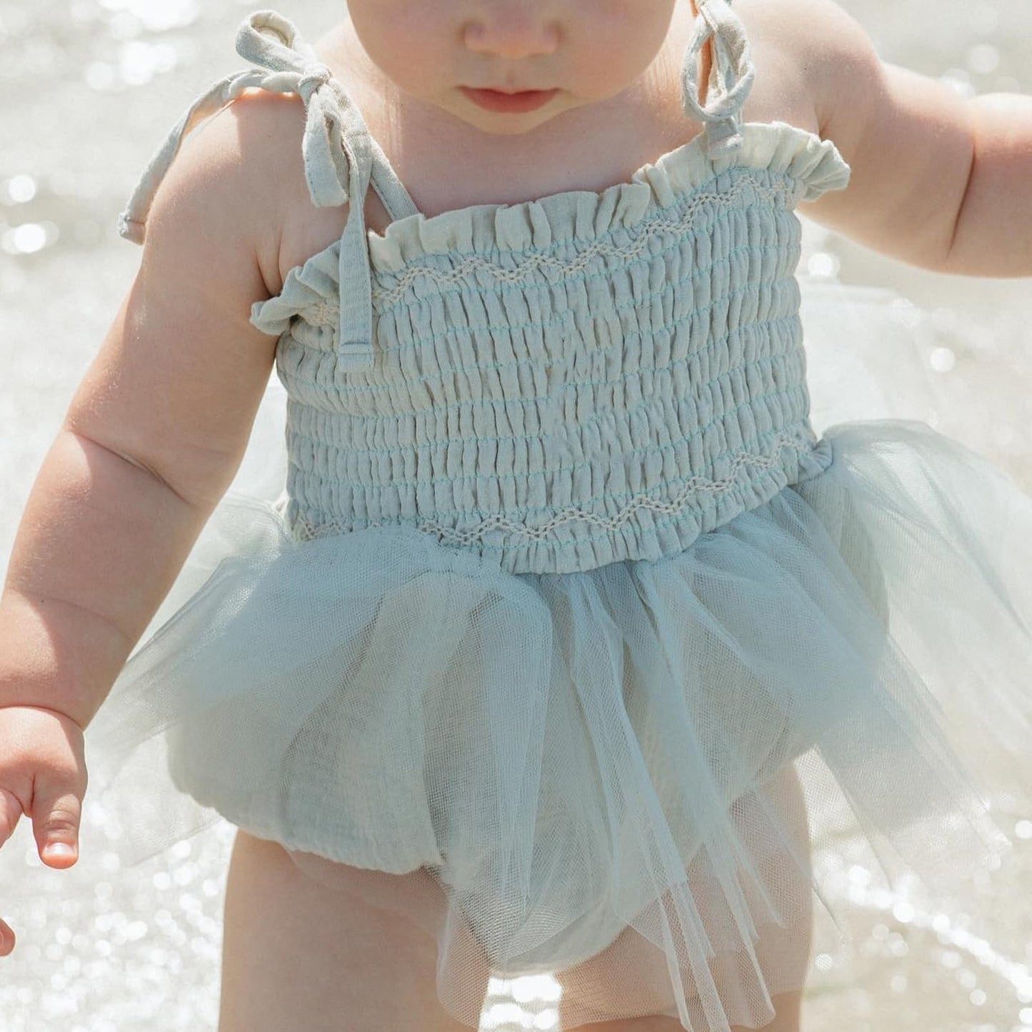 MERSARIPHY Newborn Baby Girl Summer Outfit Sleeveless Ruffle Smocked Halter Tulle Romper Dress One-piece Jumpsuit Clothes