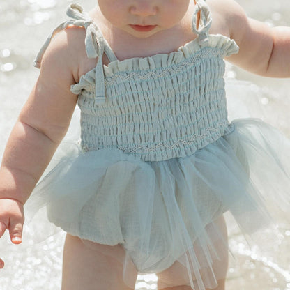 MERSARIPHY Newborn Baby Girl Summer Outfit Sleeveless Ruffle Smocked Halter Tulle Romper Dress One-piece Jumpsuit Clothes