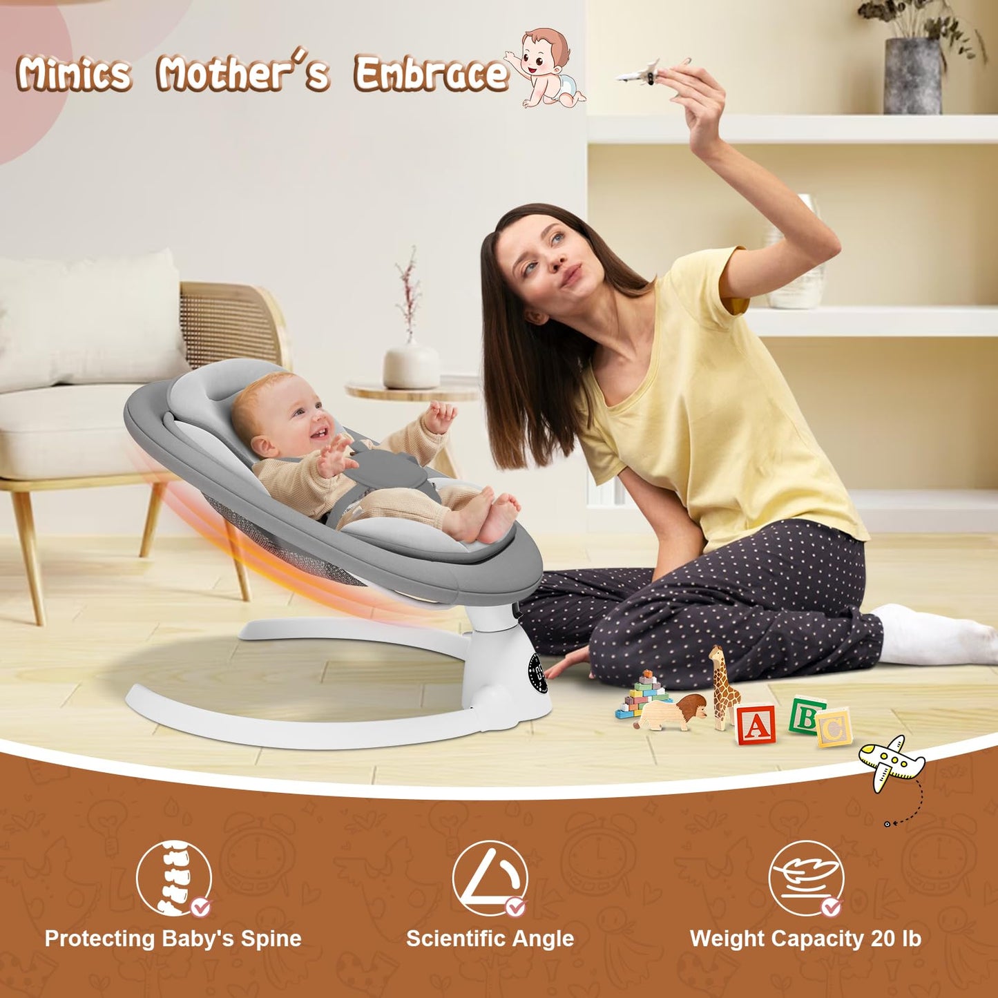 Electric Baby Swings for Infants to Toddler Baby Swing with Remote Control & Bluetooth Music 10-Preset Melodies (Pink)
