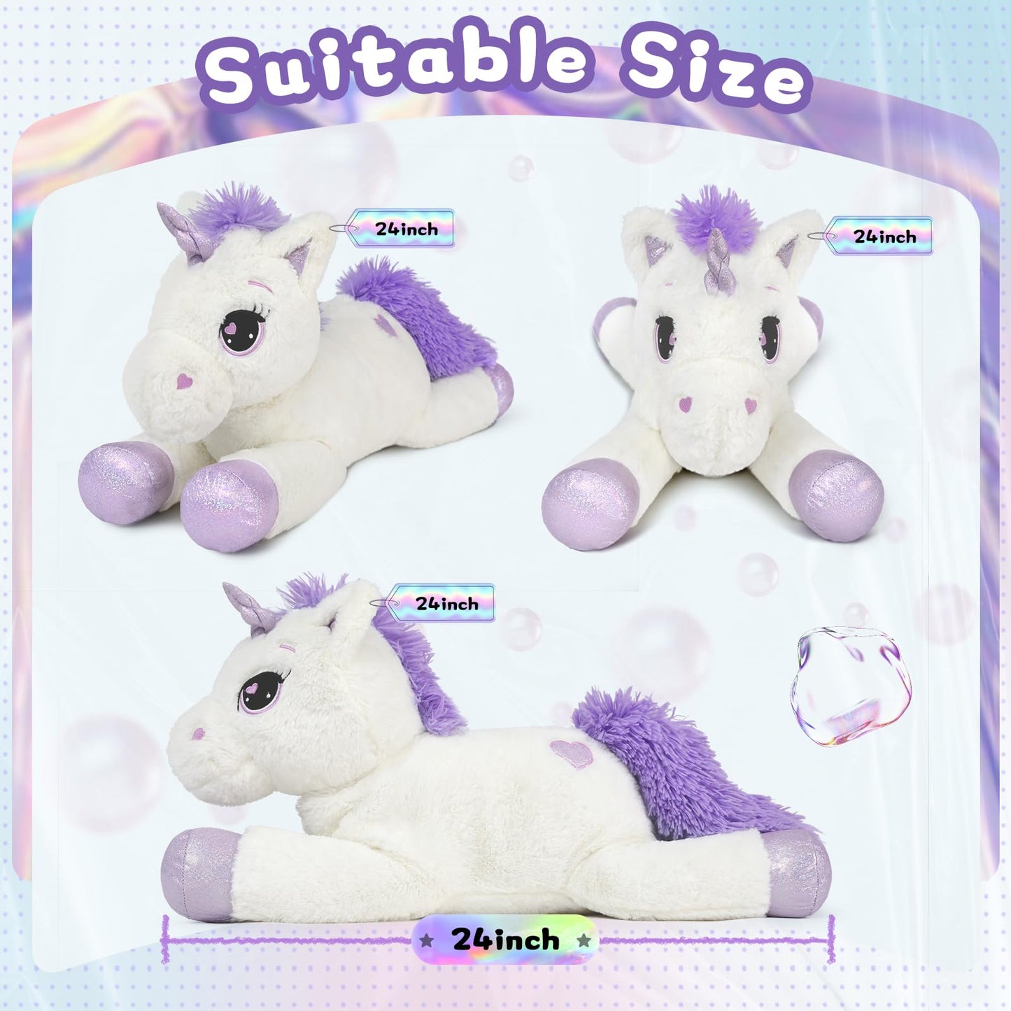 43" Giant Unicorn Stuffed Animal, Unicorn Plush Pillow Toys Big Plushy Fluffy, Gift for Girls Kids Boys Girlfriend, White & Purple