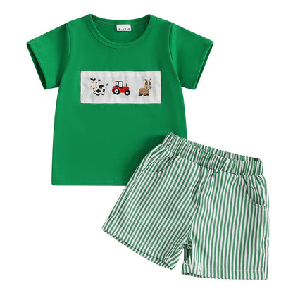 Toddler Baby Boy Summer Clothes Funny Pattren Letter Short Sleeve T Shirt with Shorts 2 Peices Outfits