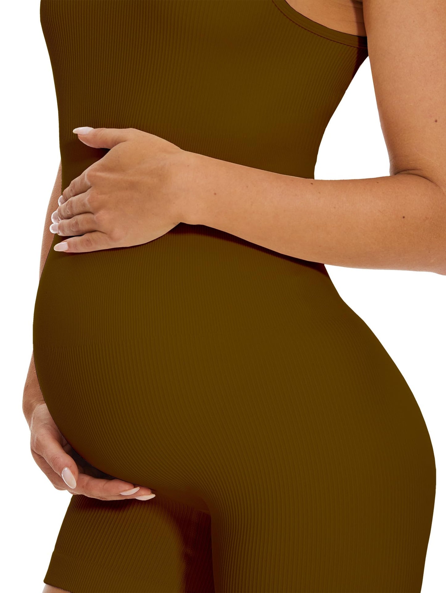 Maternity Workout Romper Pregnancy Yoga Ribbed One Piece Seamless Tank Top Jumpsuit