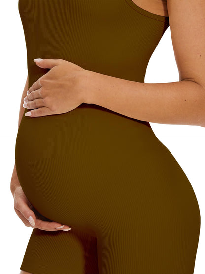 Maternity Workout Romper Pregnancy Yoga Ribbed One Piece Seamless Tank Top Jumpsuit
