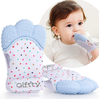Giftty Baby Teething Mitten, Self-Soothing Teether Glove, Pain Relief Silicone Mitt, Double Breathable, Stay on Baby's Hand, Unisex for Babies 3-12 Months(2 Pink Mittens)