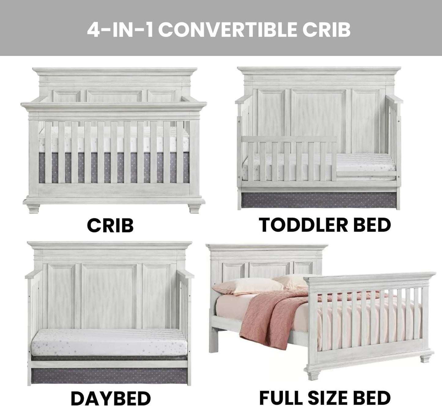 Oxford Baby Weston 4-in-1 Convertible Baby Crib, Dusk Gray, GreenGuard Gold Certified