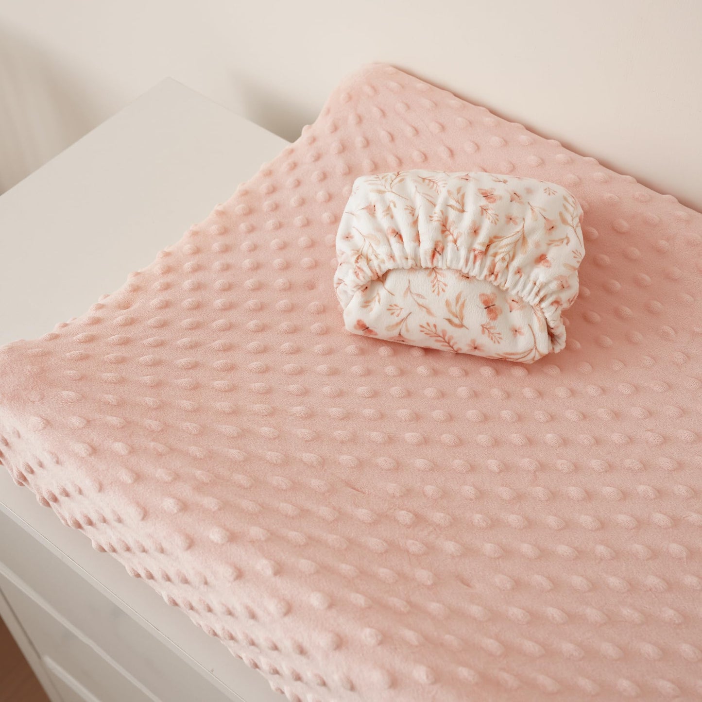 Konssy Minky Changing Pad Cover 2 Pack, Soft Minky Dots Plush Diaper Changing Table Cover Set, Breathable Changing Pad Sheets for Baby Girls Boys (Pink Spring, Blush)