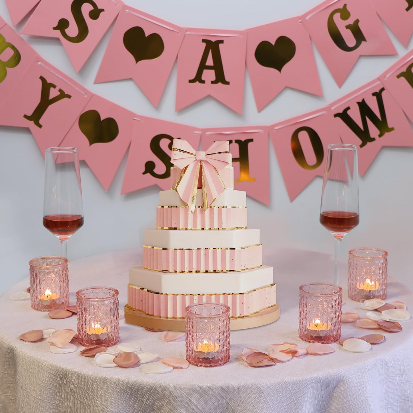24pcs Pink Votive Candle Holders, Girl Baby Shower Decorations, Tealight Candle Holder for Valentine's Day, Wedding, Brithday Party, Table Centerpiece