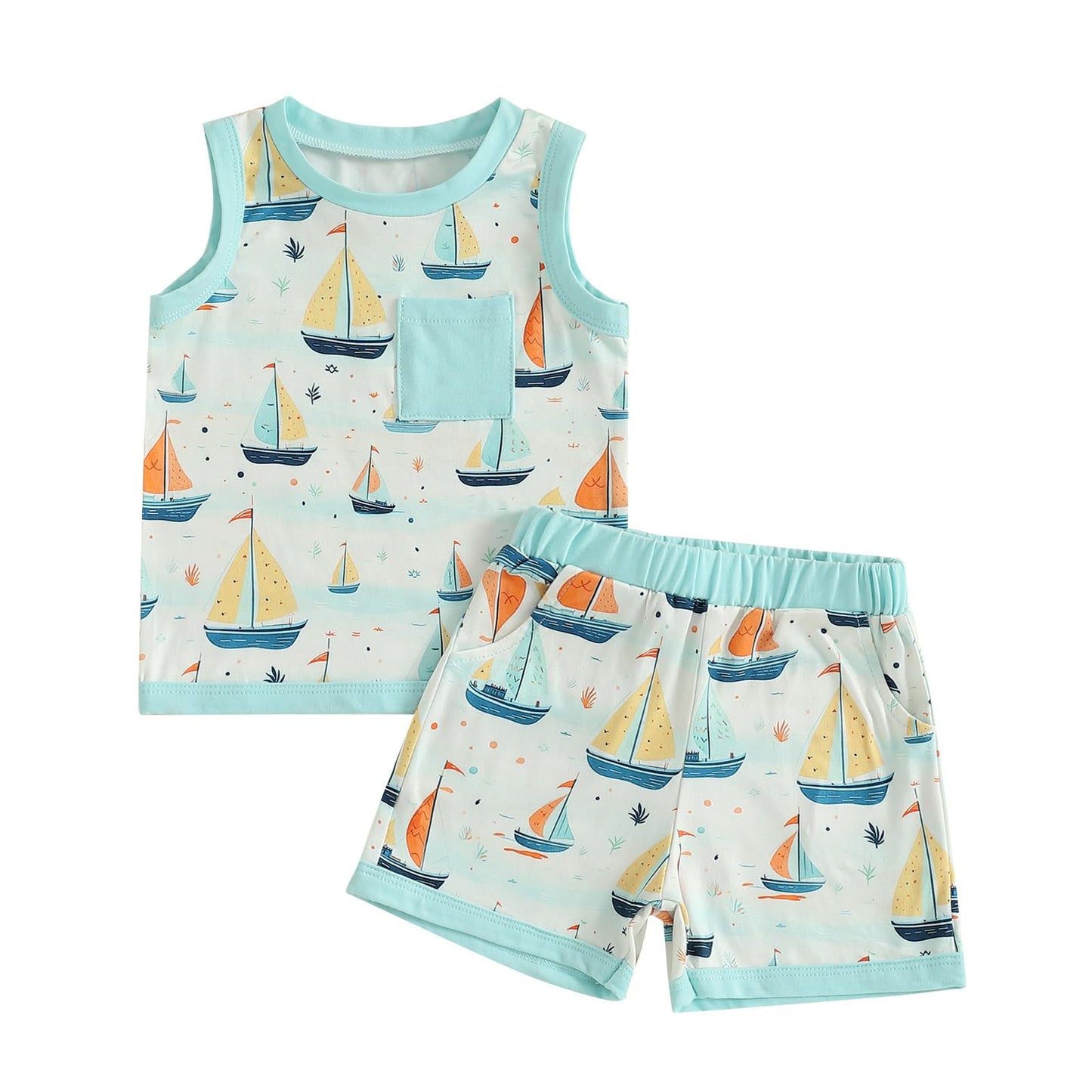 CIYCUIT 2Pcs Baby Boy Summer Clothes Infant Toddler Beach Outfits Sleeveless Tank Tops Shorts Set