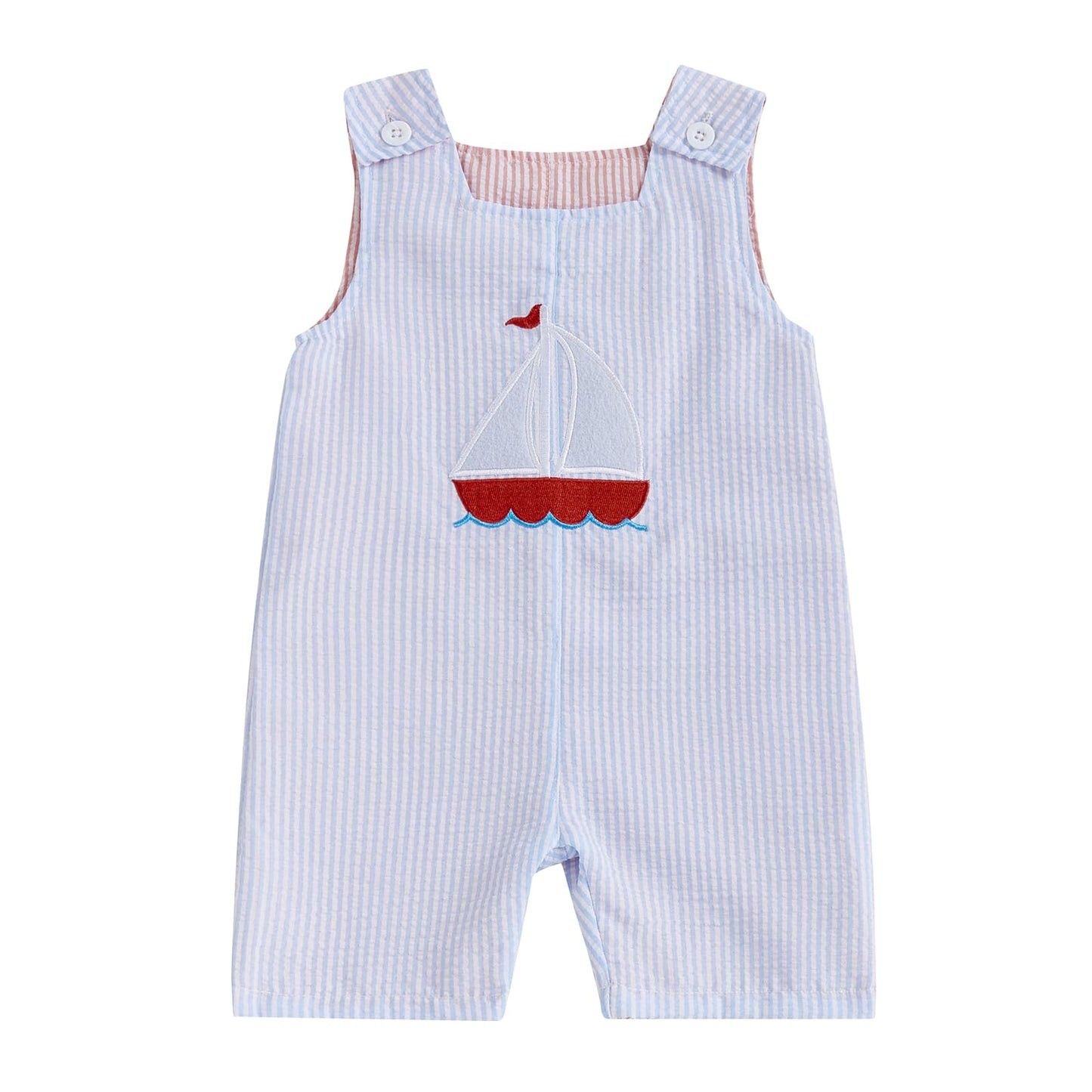 Baby Boy Summer Clothes Sleeveless Embroidery Dinosaur Striped Retro Romper Jumpsuit Smocked Shortall