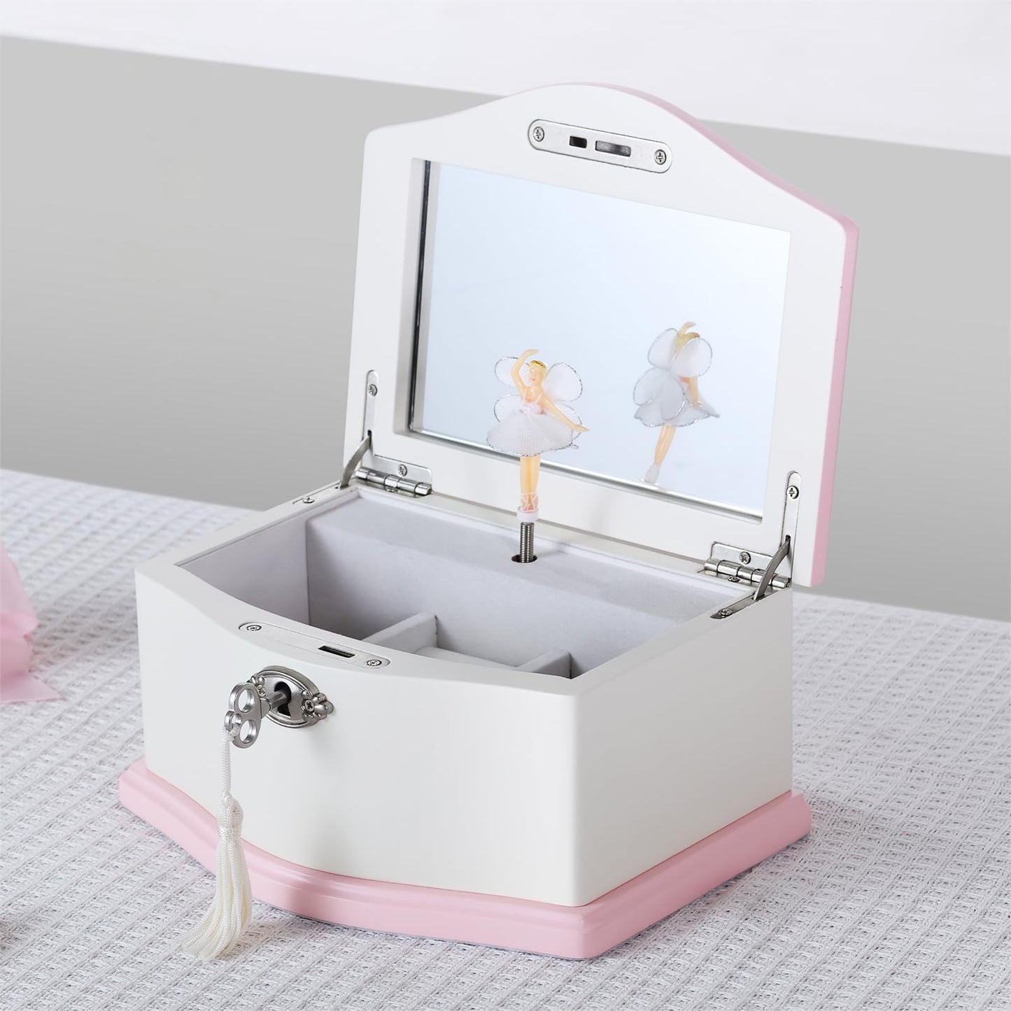 Medium Pink Ballerina Musical Jewelry Box with Mirror and Lock for Girls,Pink Kid's Jewelry Storage Music Chest,Gifts for Christmas,New Year and All Hoidays