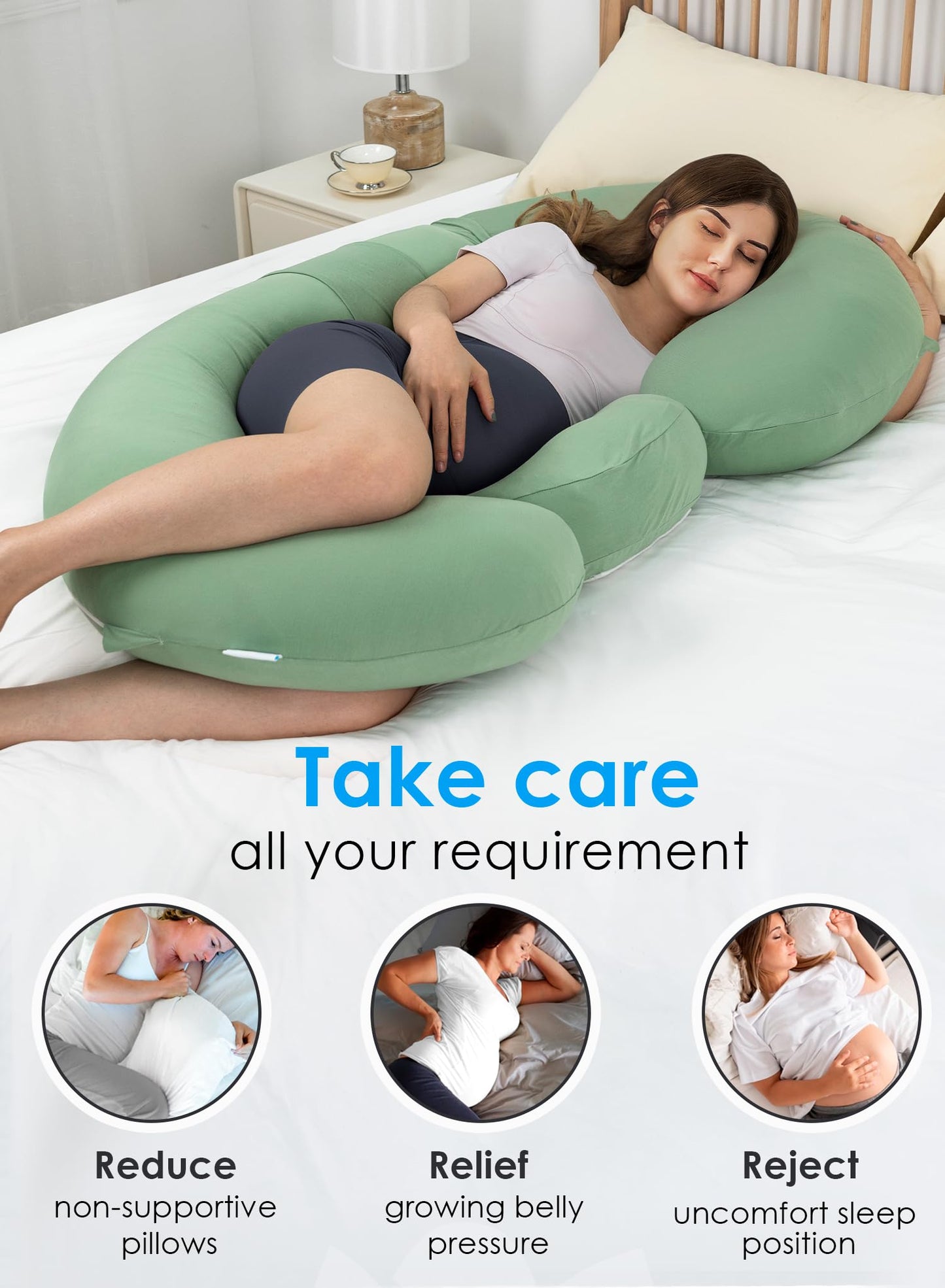 QUEEN ROSE Cooling Pregnancy Pillows,E Shaped Full Body Pillow for Sleeping, with Pregnancy Wedge Pillow for Belly Support, 60 Inch Maternity Pillow for Side Sleeper, Cooling Rayon Cover, Purple