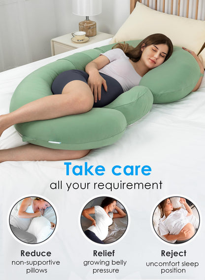 QUEEN ROSE Cooling Pregnancy Pillows,E Shaped Full Body Pillow for Sleeping, with Pregnancy Wedge Pillow for Belly Support, 60 Inch Maternity Pillow for Side Sleeper, Cooling Rayon Cover, Purple