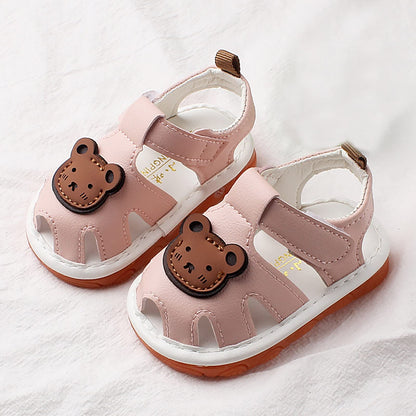 Childrens Bear Leather Foam Sandals Baby Boys Girls Hook Loop Flat Wide Barefoot Shoes Summer Outdoor Casual Water Shoes