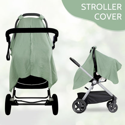 Muslin Car Seat Cover Baby Girls Boys, Summer Cotton Baby Car Seat Cover for Carseat, Comfortable Nursing Cover, Soft Baby Blanket, Breathable Lightweight Infant Stroller Canopy, Rainbow