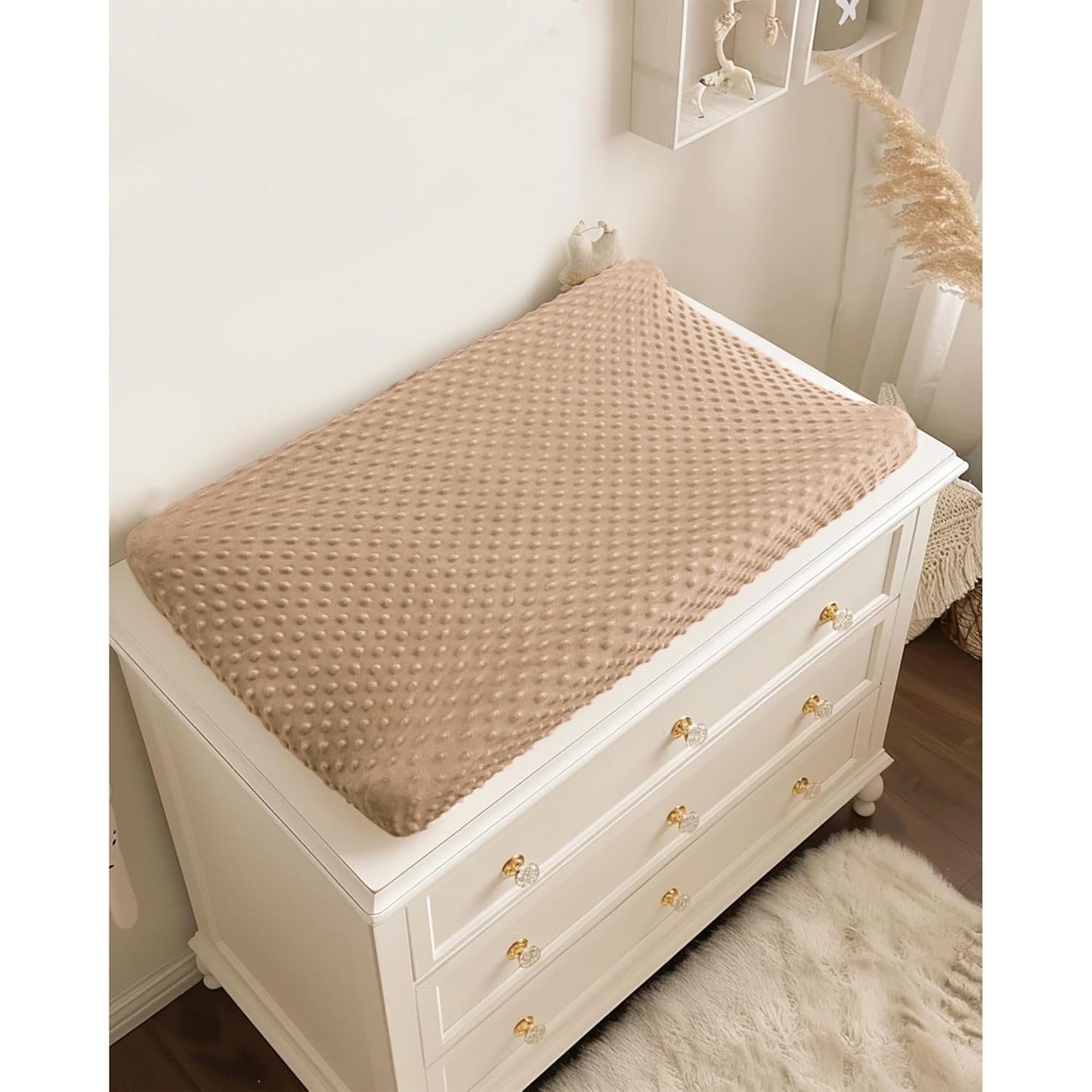 Konssy Minky Changing Pad Cover 2 Pack, Soft Minky Dots Plush Diaper Changing Table Cover Set, Breathable Changing Pad Sheets for Baby Girls Boys (Pink Spring, Blush)