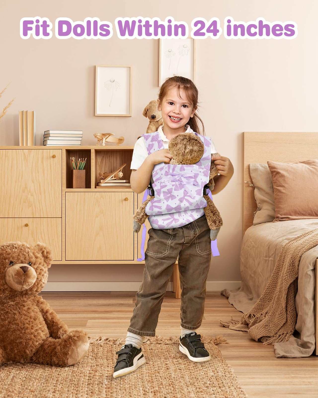 Lictin Baby Doll Carrier, Front and Back Doll Accessories Carrier for Little Girls, with Adjustable Straps for Stuffed Animal Reborn Baby Doll