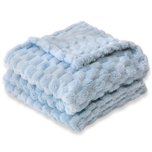 HOMRITAR Baby Blanket for Boys or Girls 3D Jacquard Fluffy Fuzzy Soft Warm Cozy Flannel Fleece Warm Blanket for Nursery, Stroller Toddler Bedding (30 x 40 Inch, Blue)