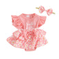 Baby Girls Daisy Romper Bowknot Bodysuit+Headband Short Sleeve Playsuits Floral Jumpsuit Infant Summer Clothes