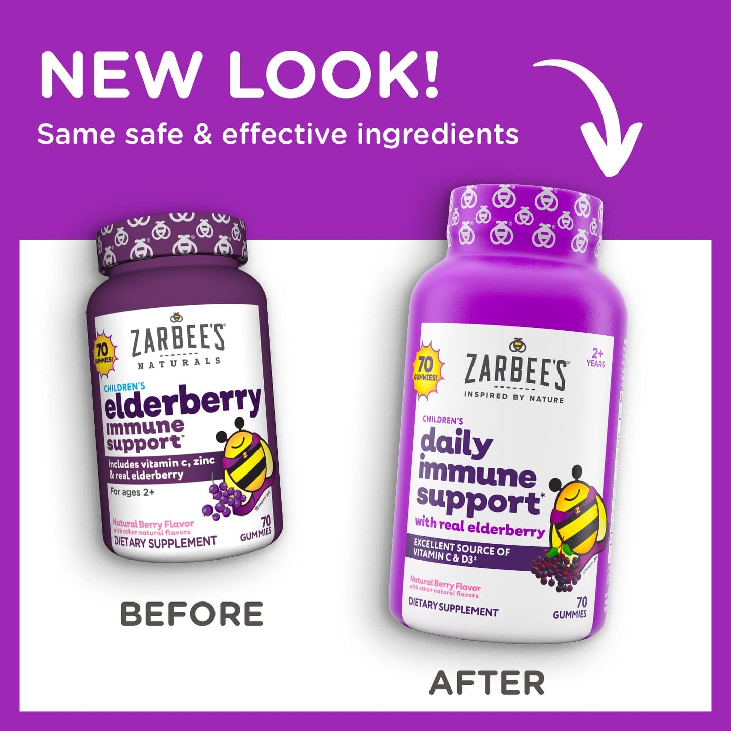 Zarbee's Children's Daily Immune Support Gummies with Real Elderberry + Vitamins A, C, D, E & Zinc to Help Promote a Healthy Immune System, No Artificial Flavors, Gluten-Free, 42 ct