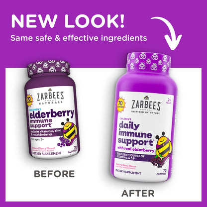 Zarbee's Children's Daily Immune Support Gummies with Real Elderberry + Vitamins A, C, D, E & Zinc to Help Promote a Healthy Immune System, No Artificial Flavors, Gluten-Free, 42 ct