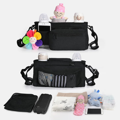 Momcozy Universal Stroller Organizer, 2 Insulated Cup Holders, Removable Zip Pocket, Adjustable Straps, Large Capacity Baby Essentials Compact Design, Fits Any Stroller (Multicolor)