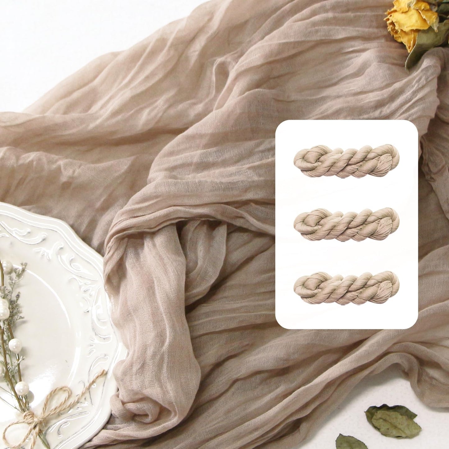 FEXIA Beige Cheesecloth Table Runner 35x120 Inches Ivory Gauze Rustic Boho Spring Easter Table Runner for Engagement Party Decorations Bridal Shower Wedding Party First Communion Centerpiece