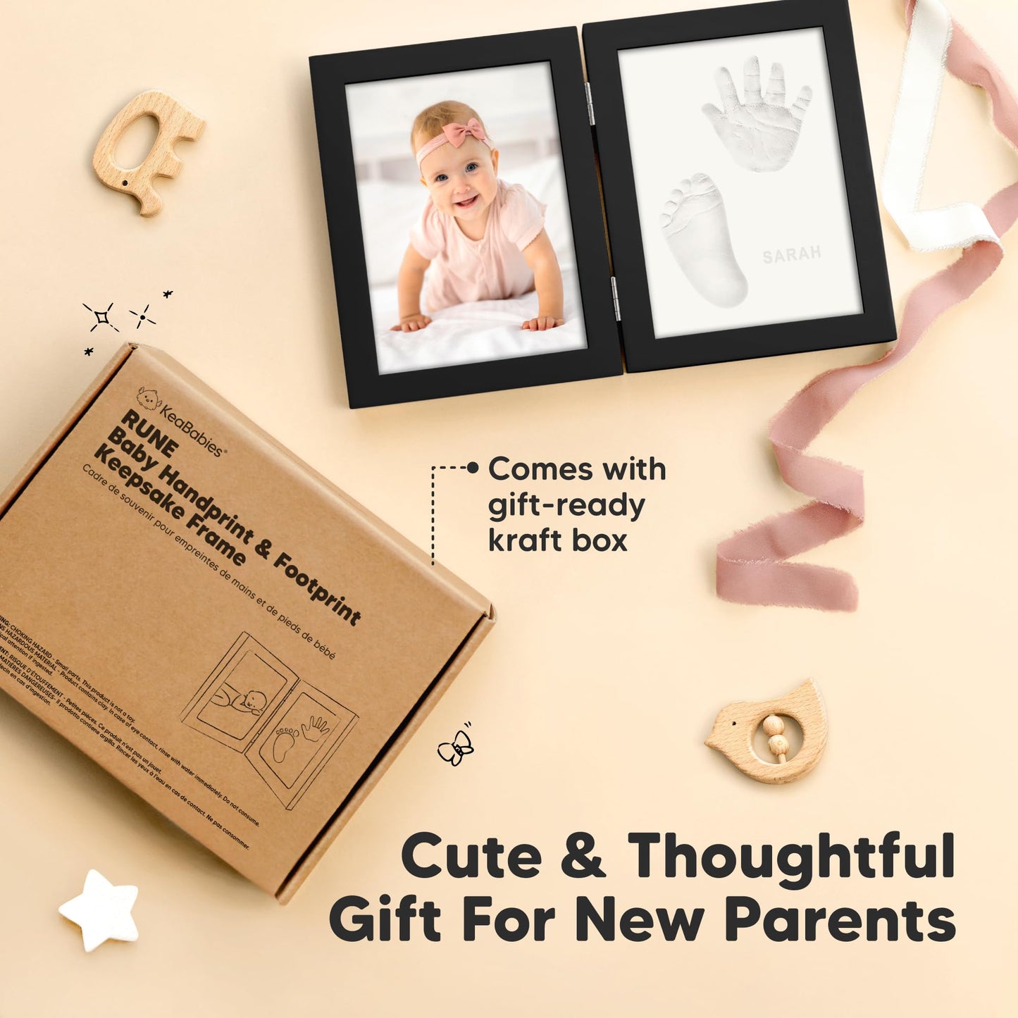 Baby Hand and Footprint Kit, Quick Dry Clay - Newborn Keepsake Feet and Handprint Kit, Nursery Picture Frame, Personalized New Mom Gifts for Baby Showers & Registry, First Mother's Day (Alpine White)