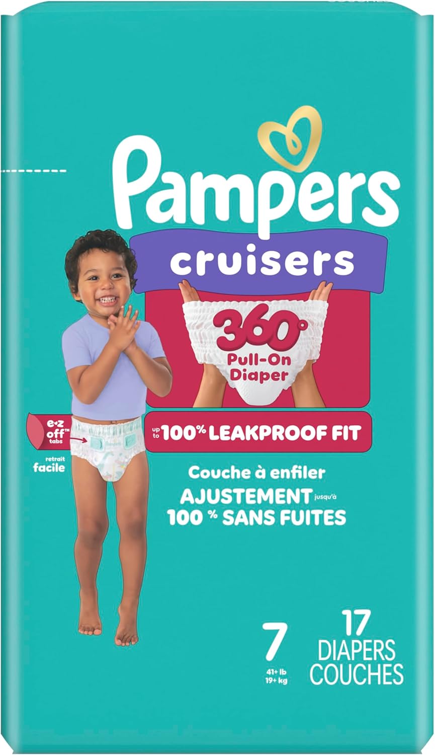 Pampers Cruisers 360 Pull-On Diapers, Size 7 (41+ lbs), 17 Count, Babyproof up to 100% Leakproof Diaper
