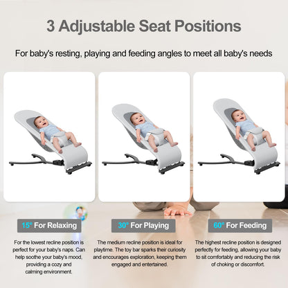3-in-1 Portable Baby Bouncer & Rocker Chair for Newborn to Toddler - 4 Adjustable Recline Positions, Breathable Cotton Fabric, Natural Vibration, Supports Up to 33 lbs (Oatmeal Khaki)