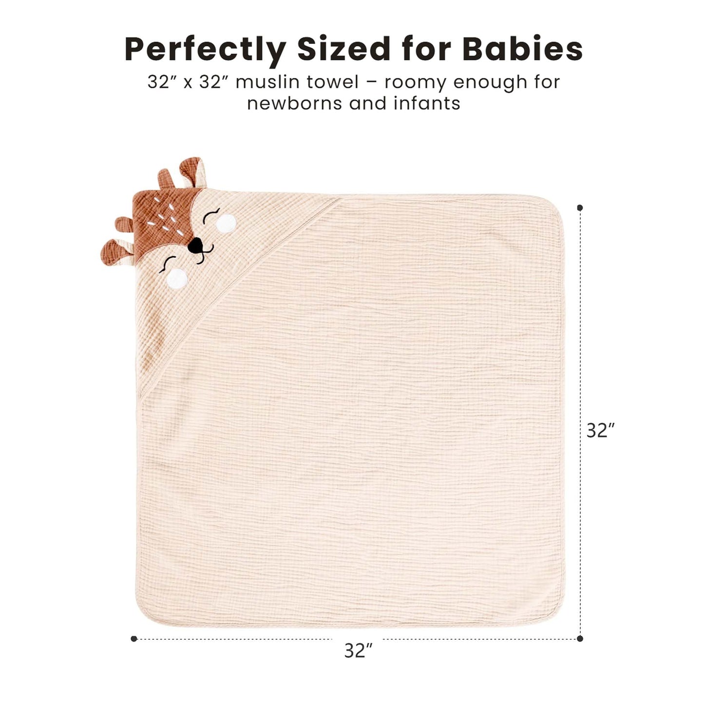 Konssy 2-Pack Muslin Baby Hooded Towels, Soft Cotton and Absorbent Baby Bath Towels for Newborn, Infant & Toddler with Animal Hooded Design (Bunny & Deer)