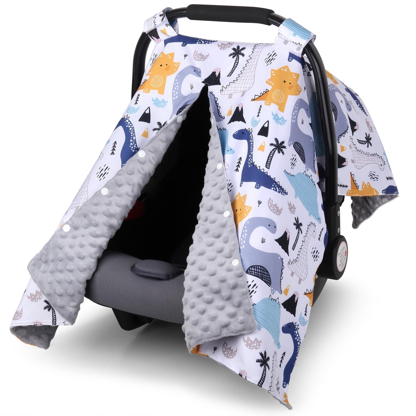 Rquite Car Seat Cover Baby, Carseat Covers Baby Boy, Minky Infant Car Seat Cover Winter, Peekaboo Opening Car Seat Canopy, Multi-use Baby Carrier, Stroller, Nursing Cover, Minky Blanket, Dinosaur