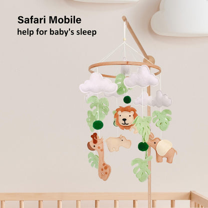 Safari Baby Mobile, Jungle Mobile for Crib, Crib Mobile for Boys and Girls, Nursery Mobile for Bassinet, Pack and Play,Lion Elephant Giraffe Hippopotamus Mobile