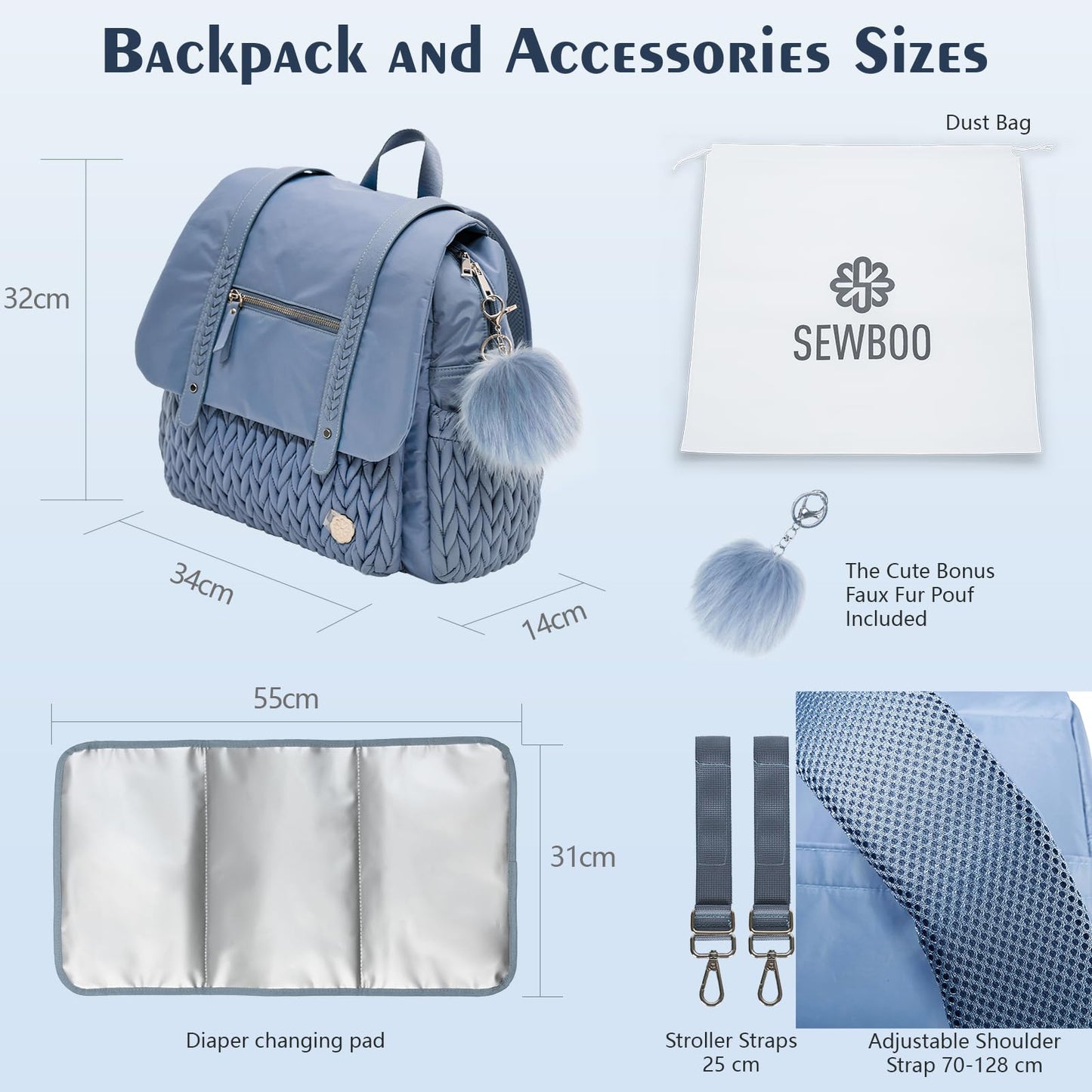 Diaper Bag BackPack Large Capacity Travel Mommy Bag Waterproof and Stylish with Changing Pad Baby Bag for Women and Girls
