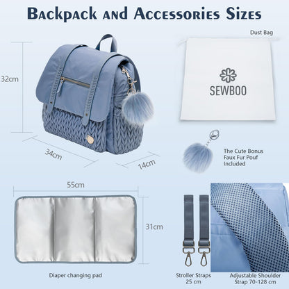 Diaper Bag BackPack Large Capacity Travel Mommy Bag Waterproof and Stylish with Changing Pad Baby Bag for Women and Girls