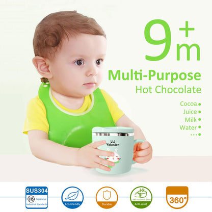 Baby Kids Toddler Sippy Cup Mug for Milk, Coffee, Stainless Steel Trainer Straw Cup with Lid, Fox, 7oz/Pink