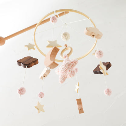 Baby Crib Mobile for Boys Girls| Boho Nursery Mobile| Gender Neutral Hand-Crocheted Mobile| Ceiling Mobile - Stars, Clouds, Moon