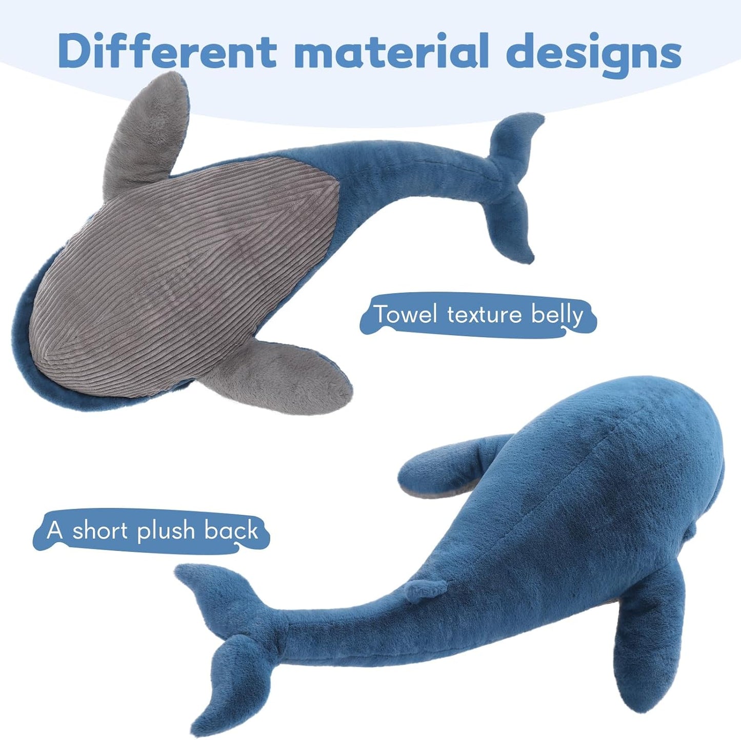 MaoGoLan Giant Whale Stuffed Animal 4 feet Big Stuffed Humpback Plush 43.3 inch Blue Whale Toy for Kids Girls Sealife Ocean Animals Gifts for Women Adults Valentine's Day Christmas Birthday
